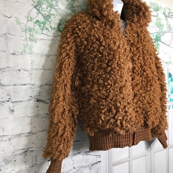 New Brown Faux Fur Sherpa Teddy Jacket XS - Picture 5 of 11